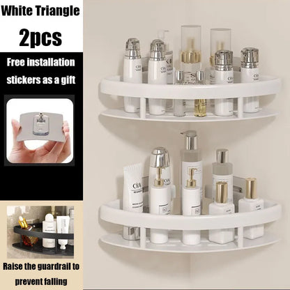 Skanto | AquaSpace Pro | Corner Shower Shelf No Drilling | Aluminum | Rustproof & Load-Bearing | Black, White, Silver, or Black-Gold Bathroom Shelf