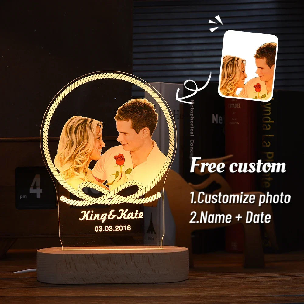 Skanto | Personal 3D Photo Lamp: Custom Photo & Text Night Light - Ideal for Valentine's, Weddings, Anniversaries, Birthday Gifts