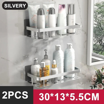 Skanto | Bathroom Storage Shelf - No Drill Wall Mount Corner Shelf, Shower Caddy for Toilet and Shampoo Organizer, Bathroom Accessory