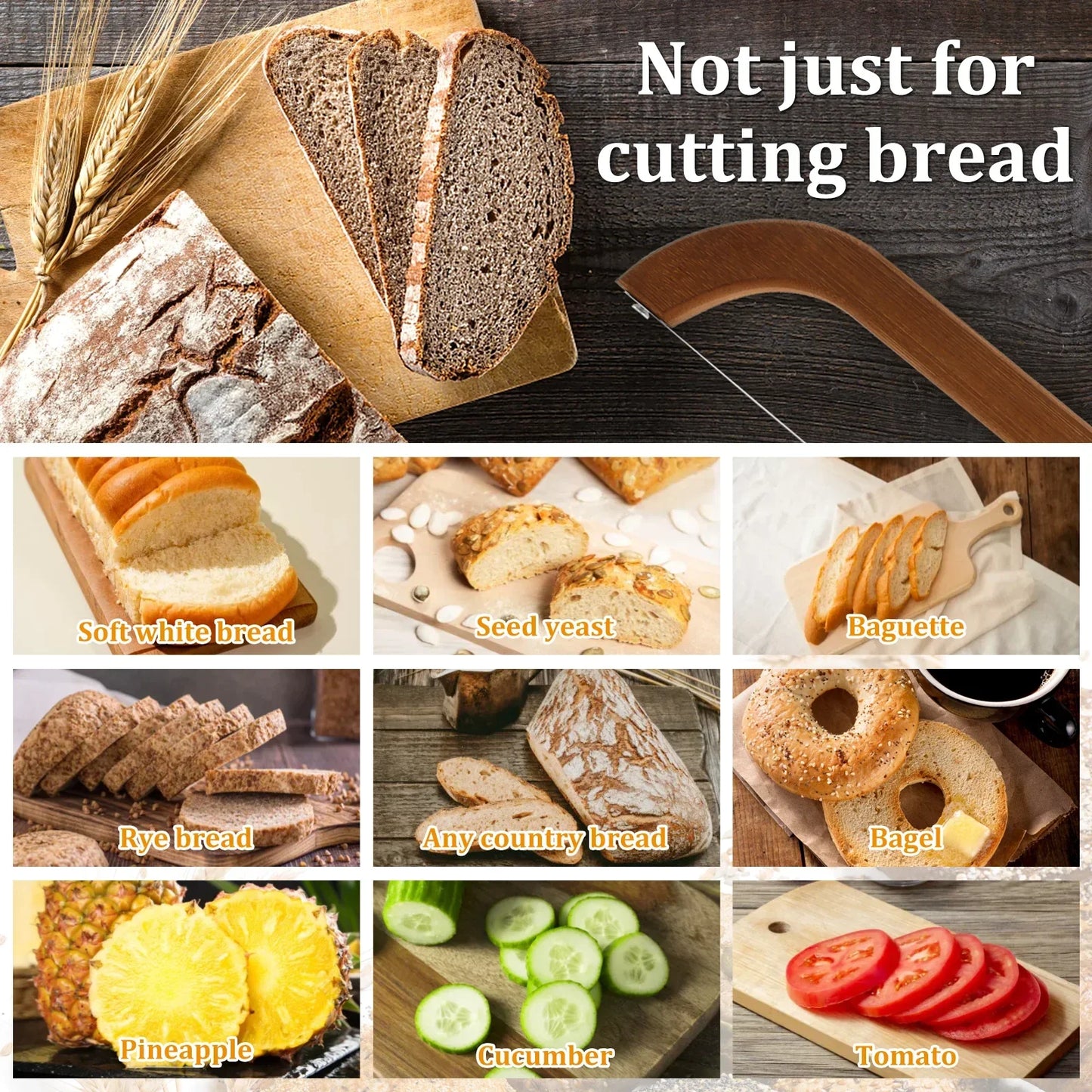 Skanto Skanto | Bread Bow Cutter – Serrated Stainless Steel Bagel & Sourdough Slicer, Portable Cutting Tool with Bamboo Handle