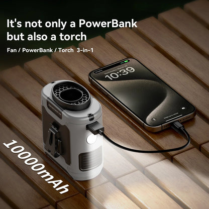 20000mAh Portable Waist Fan – Hanging Neck Fan with Power Bank, Strong Wind, LED Lighting for Sports, Courier, Outdoor Work | Bowlift