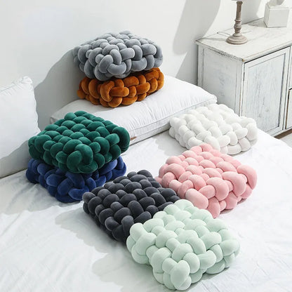 Skanto | Living Room Soft Plush Knot Pillow Sofa Cushion Solid Color Square Handmade Home Throw Pillow Square Woven Seat Cushion Pillow