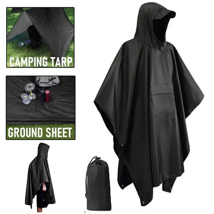 Skanto | 3-in-1 Outdoor Military Raincoat - Hooded Waterproof Poncho with Sleeves, Motorcycle Rain Cover, Ideal for Camping, Hiking, and Travel