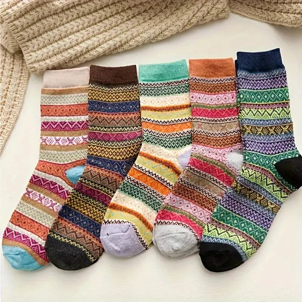 Skanto | Woolina | Women's Wool Socks Set | 5 Pairs | Extra Thick & Warm | Autumn & Winter