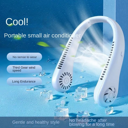 Stay cool everywhere with 1PC new mini neck portable bladeless hanging neck fan - long battery life, rechargeable, 3-speed air cooler for summer sports | Brehn