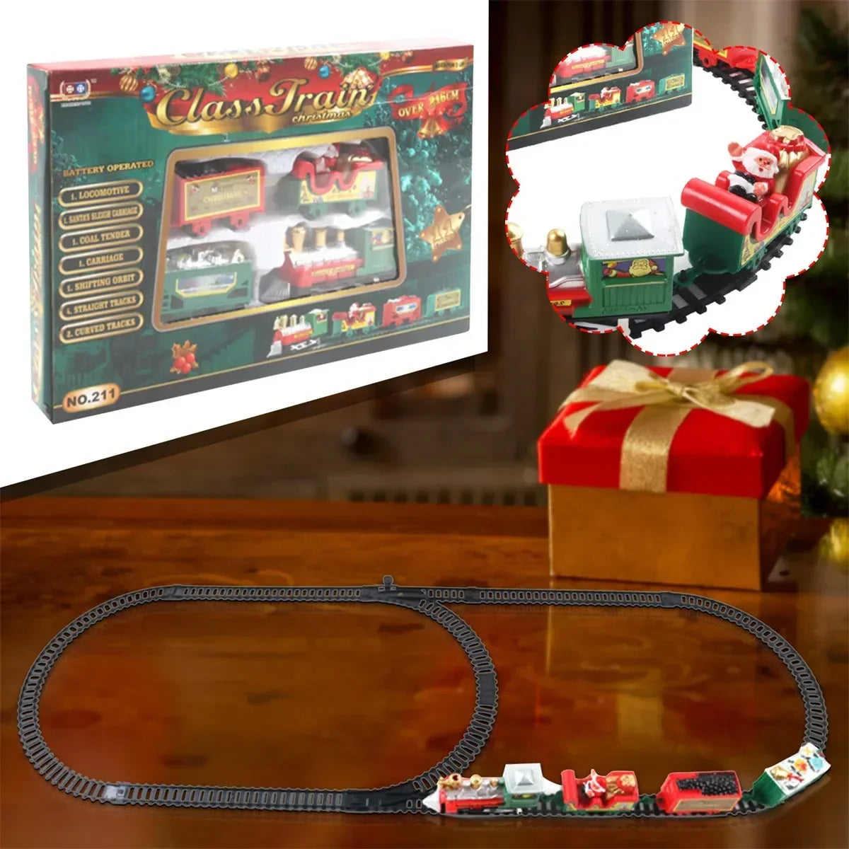 Eco-Friendly Christmas Electric Train Set - Kids' Track, Safe Holiday Gift & Santa-Themed Tree Decoration 216cm (85 Inch)