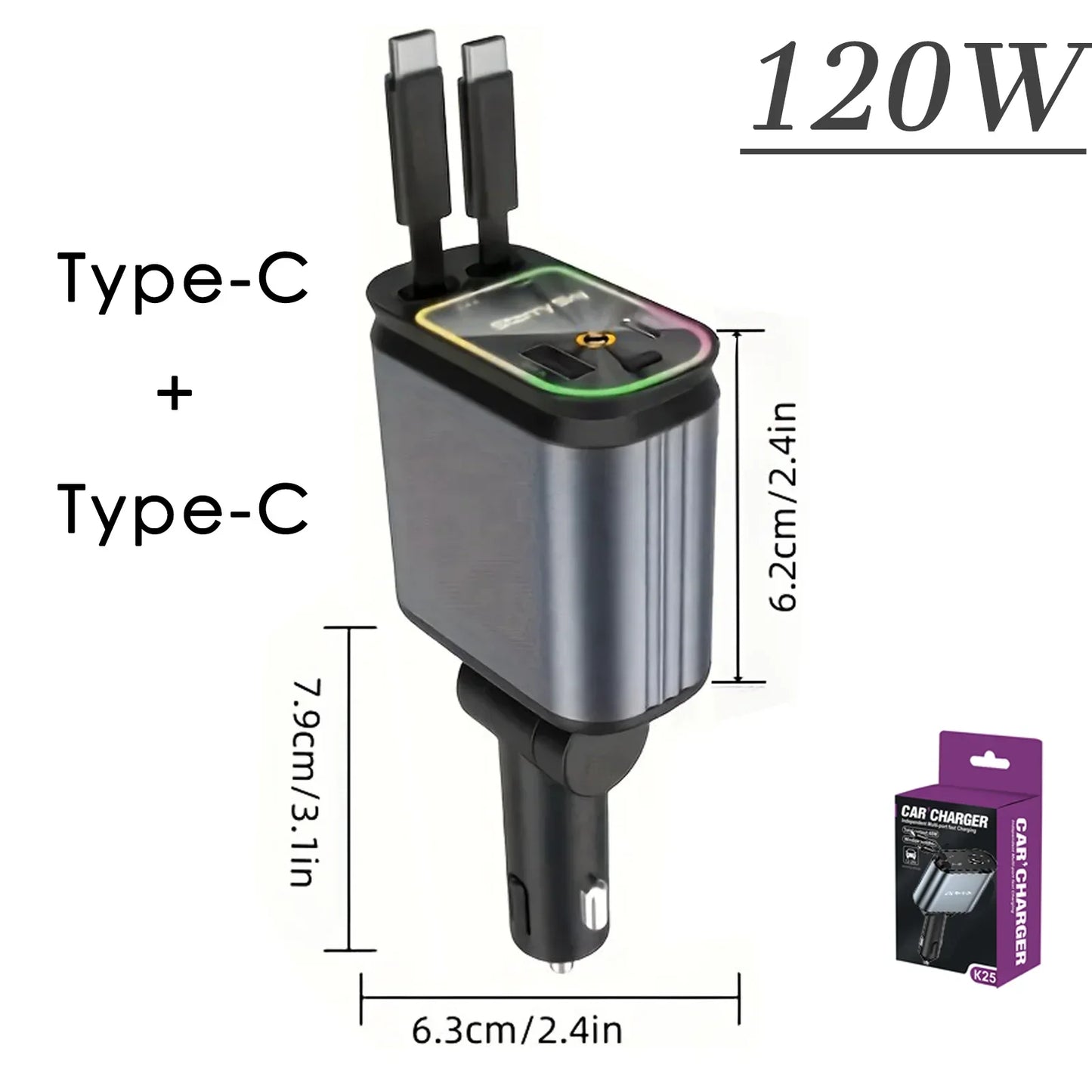 BowLift | Car Retractable 4 in 1 Fast Charger With Roof Lighting