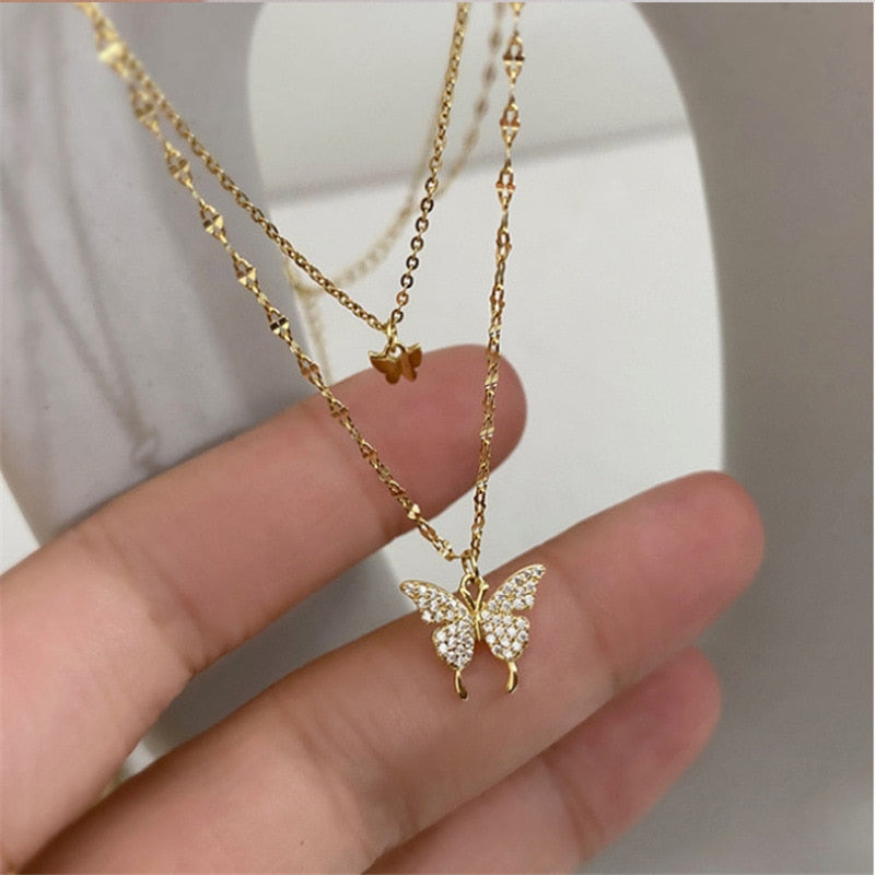 Skanto | Dreamy Wings Silver Double Layer Necklace
