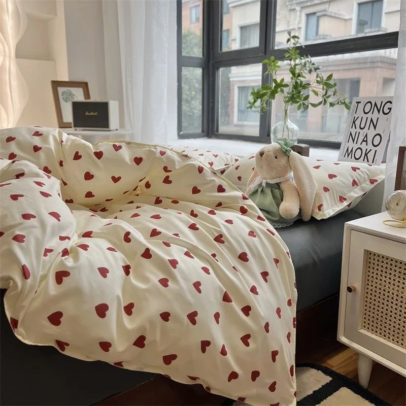 Skanto | CozyLove | Twin, Full & Queen Duvet Cover Set – Soft Korean Style Bedding with Heart Design