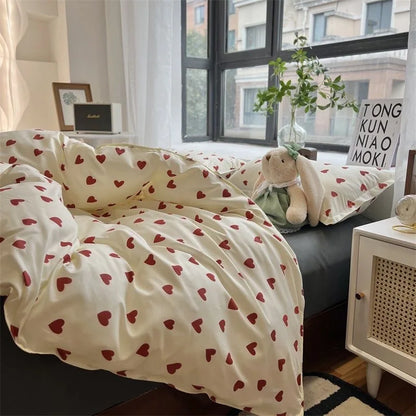 Skanto | CozyLove | Twin, Full & Queen Duvet Cover Set – Soft Korean Style Bedding with Heart Design