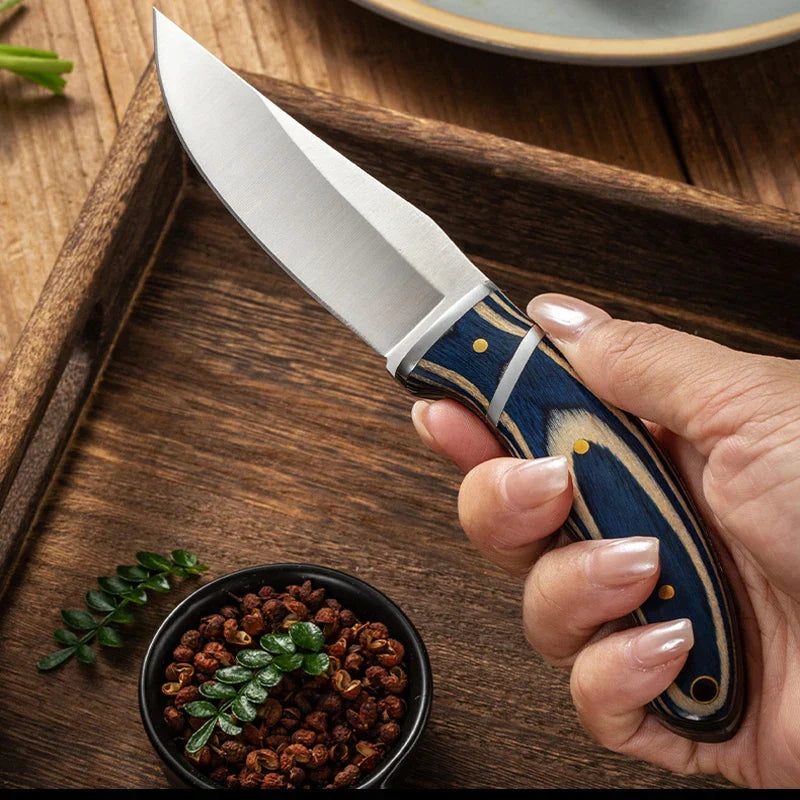 Skanto | 7.5-inch All-Purpose Knife – Stainless Steel with Colored Wooden Handle – Ideal for Home Kitchen, Outdoor Camping, and Grilling
