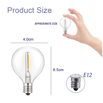 Skanto | G40 Light Bulbs, E12, 5 V, 110 V, 220 V, 1 W, Plastic Globe Bulbs, Light Sources, for Indoor and Outdoor Use, Patio, Home, Garden, Decoration, Warm White