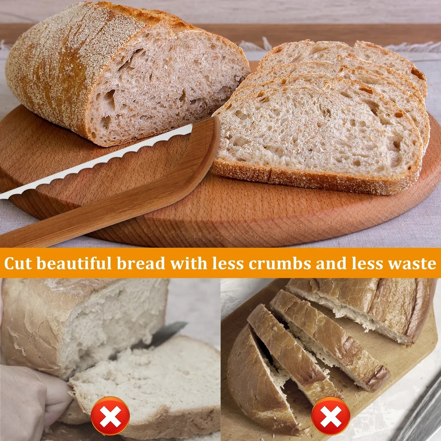 Skanto Skanto | Bread Bow Cutter – Serrated Stainless Steel Bagel & Sourdough Slicer, Portable Cutting Tool with Bamboo Handle