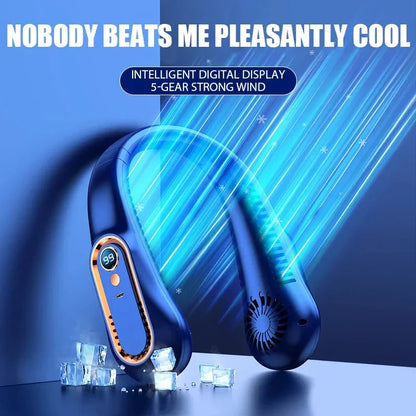 Portable Mini Bladeless Neck Fan with Digital Display - USB Rechargeable Neck Air Cooler, Hands-Free Cooling Experience | Karnz
