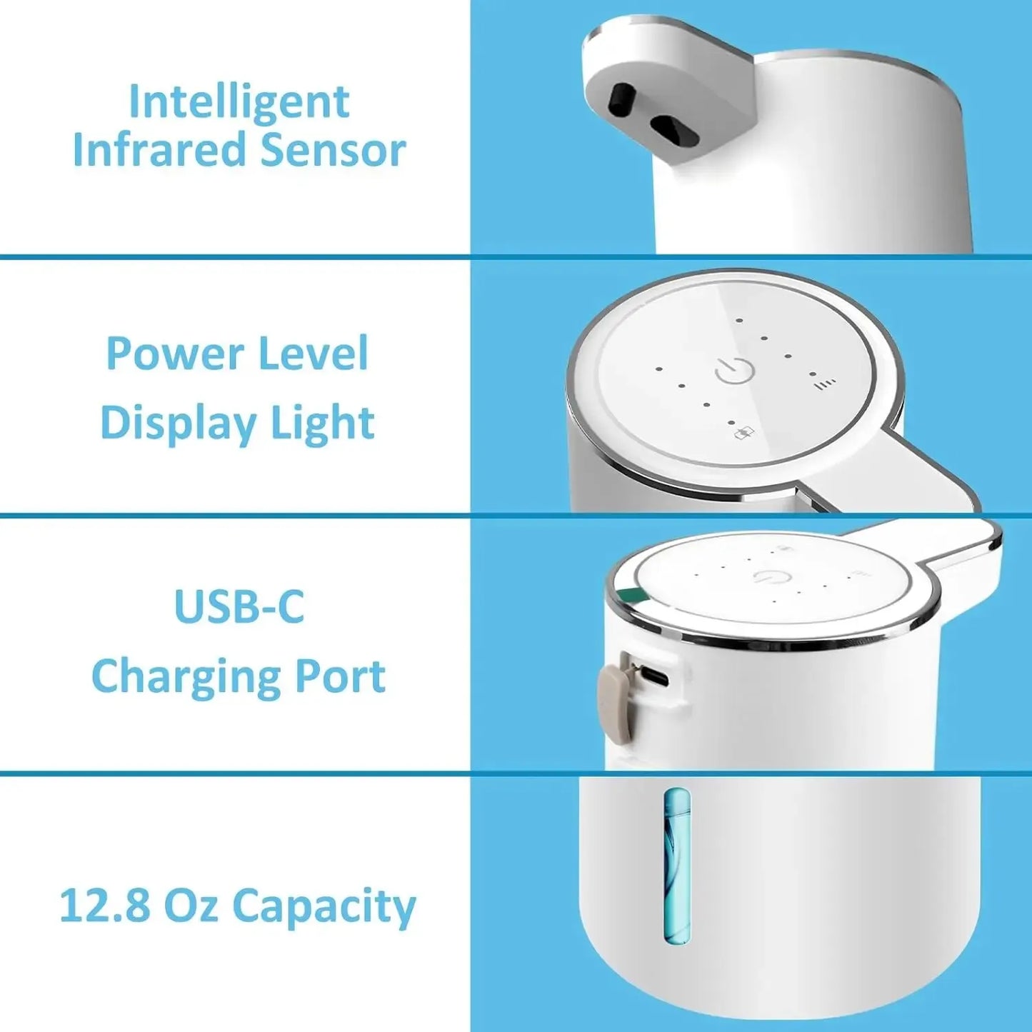 Skanto | Smart 380ml Touchless Foam Soap Dispenser - USB Rechargeable, 4-Level Foam Volume Adjustment