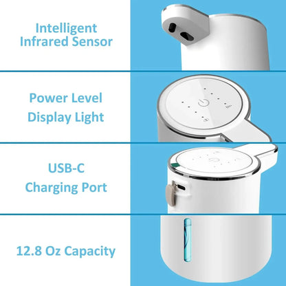 Skanto | Smart 380ml Touchless Foam Soap Dispenser - USB Rechargeable, 4-Level Foam Volume Adjustment