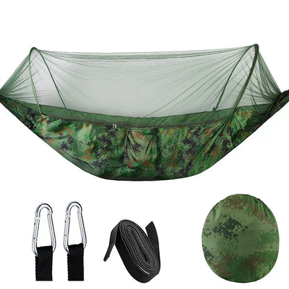 Skanto | OutdoorRelax Hammock with Mosquito Net and Quick Release – 200 kg Load Capacity