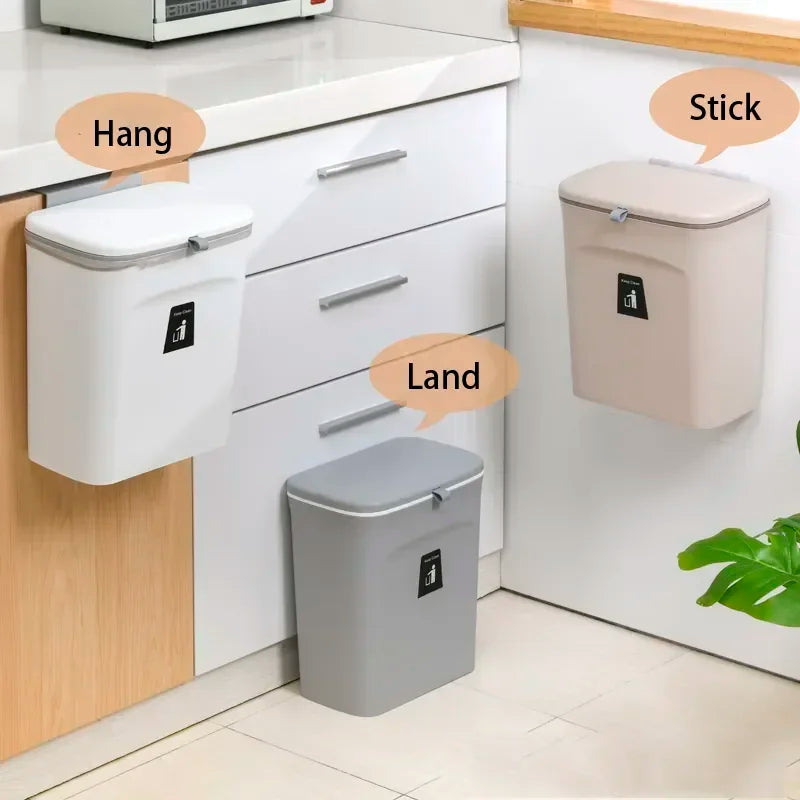 Skanto | Wall-Mounted Kitchen and Bathroom Trash Can with Lid - Available in 7L and 9L Sizes, Ideal for Storage and Waste Management