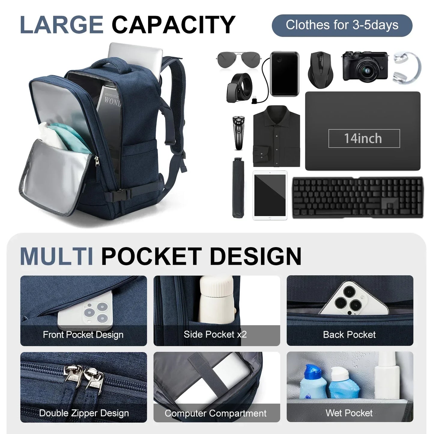 BowLift | Trekvora Travel Backpack | Waterproof & Versatile | Laptop Compartment 15.6" | Wet-Dry Separation