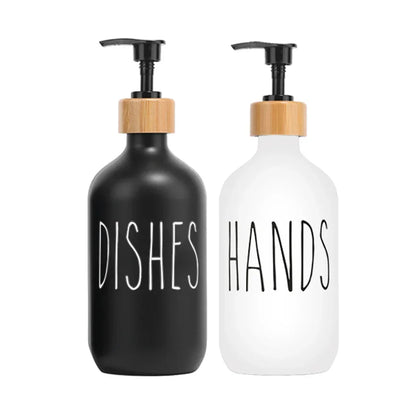 Skanto | Black Dish Soap Dispenser Set for Kitchen Sink - Refillable Bottles for Hand Soap and Dish Soap Storage