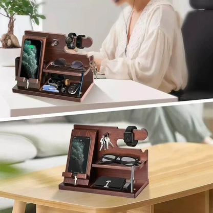 Skanto | Wooden Nightstand Phone Docking Station – Multifunctional Tray for Wallet, Watch & Storage, Ideal for Valentine's Day