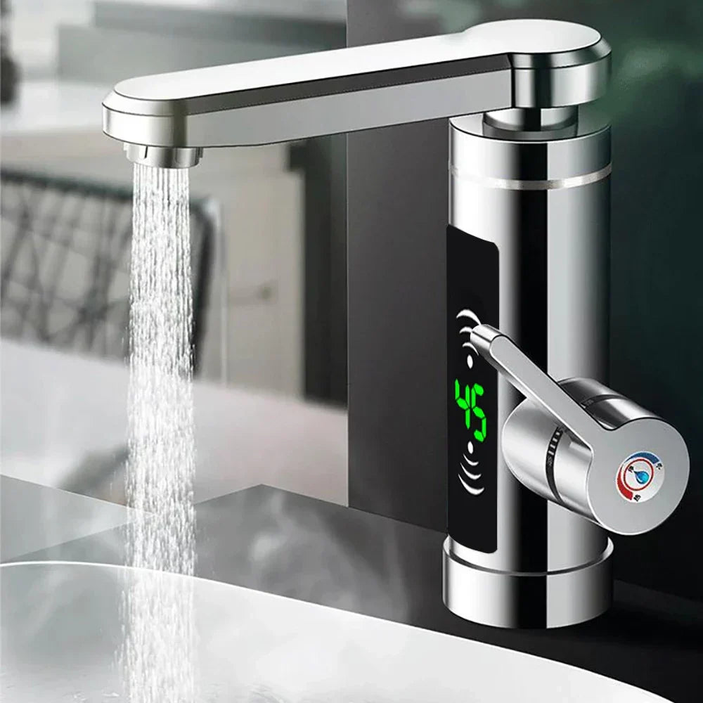 Skanto | ThermoFlow 3000W Instant Hot Water Kitchen Faucet with 360° Rotating Spout – Stainless Steel & Energy Efficient