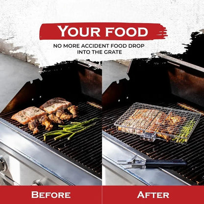 Skanto | Large Stainless Steel Grill Basket – Foldable BBQ Rack for Fish, Portable Outdoor Camping & Kitchenware