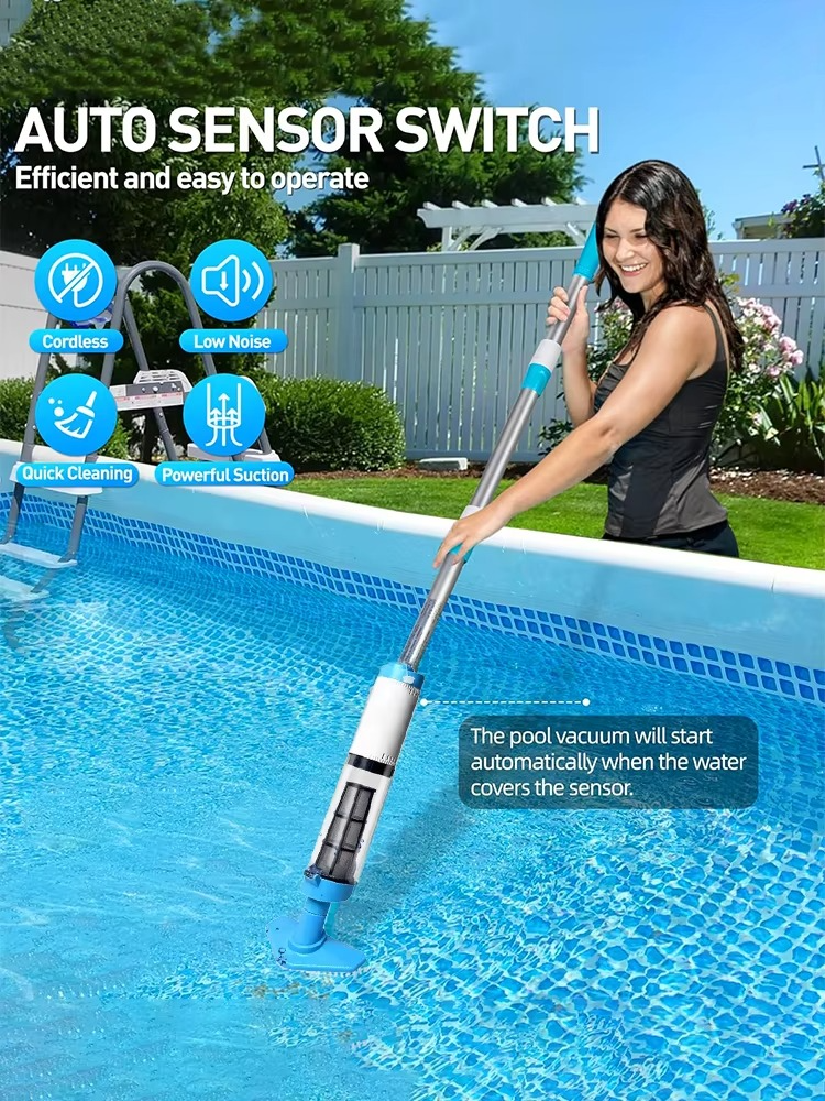 Cordless, rechargeable pool vacuum cleaner with 3-in-1 cleaning function