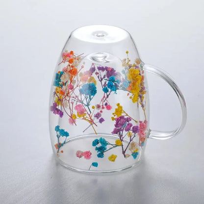 2pcs Dried Flowers Double-Walled Glass Mug