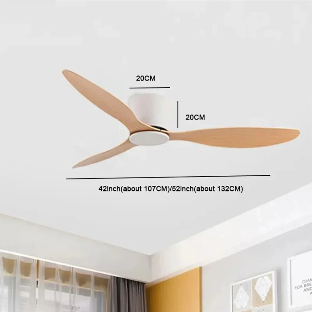 42-52 Inch Ceiling Fans with DC Motor — Remote Control Low-Profile Cooling Fans, without Light, White Wood & Black Options | Karnz