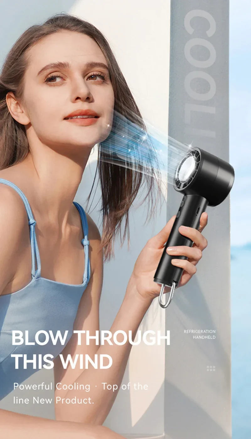 Silent High-Speed USB Handheld Fan – Portable Small Fan with LED Display, High Wind Power and Refrigerator Function | Karnz
