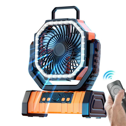 20000mAh Portable Rechargeable Fan — Battery-Operated Table & Camping Fan with LED Light & Hook for Tent, Car and Outdoor Trips | Karnz