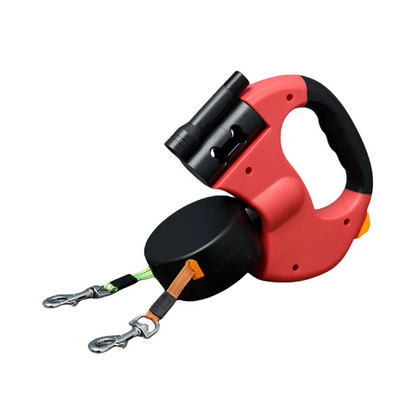 Skanto | Foldable Double Dog Leash with 360° Swivel and LED Safety Light for Walking Two Dogs