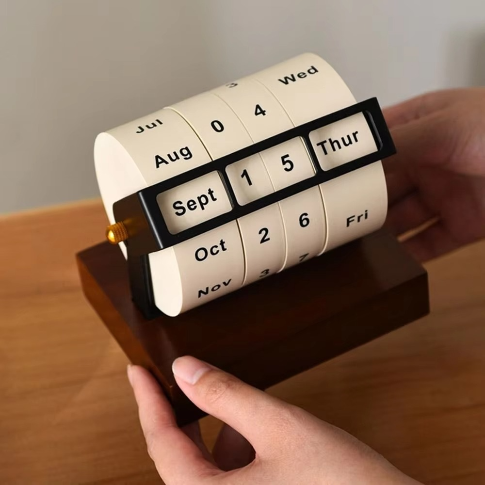 BowLift | Vintage Wooden Perpetual Flip Calendar – Reusable Rotary Countdown Desk Display