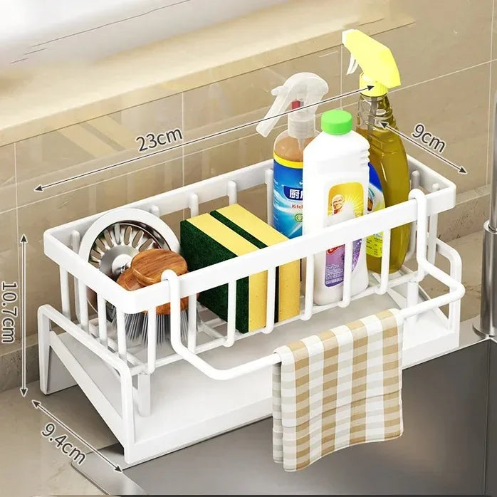 Skanto | Kitchen Soft Sponge Holder | Multifunctional Draining Rack | For Sink, Cloths & Dish Soap | Organizer Shelf