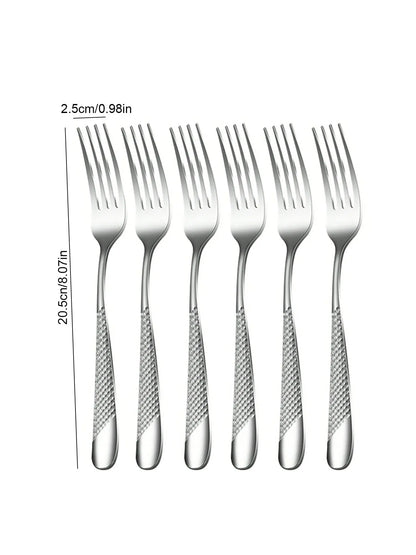 Skanto | High-Quality Stainless Steel Silver Star Diamond Cutlery Set - Includes Knife, Fork, Spoon & Dessert Fork & Spoon - 6-Piece/30-Piece Options