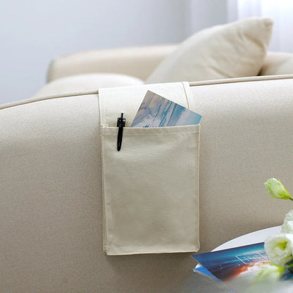 BowLift | Restivo Bed Organizer made of cotton linen | Hanging storage with pockets | For remote controls, books & accessories – approx. 30×20×10 cm