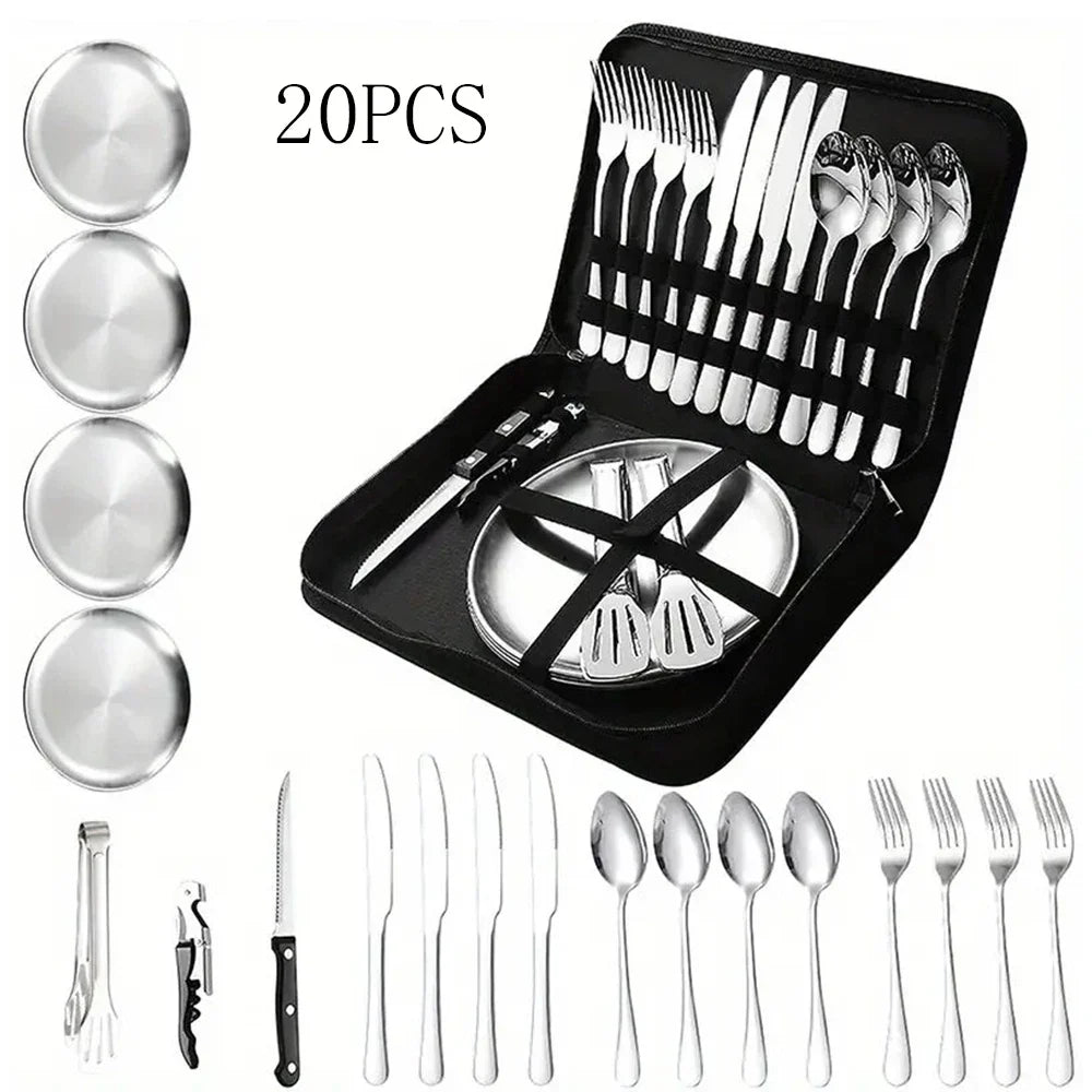 BowLift | TrailMate Outdoor Cutlery Set | Compact & Durable 10-Piece Set | Stainless Steel for Adventures