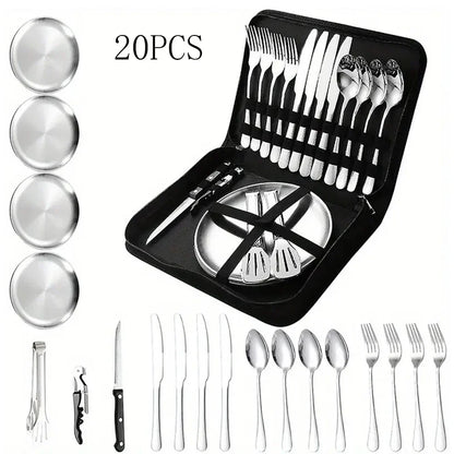 BowLift | TrailMate Outdoor Cutlery Set | Compact & Durable 10-Piece Set | Stainless Steel for Adventures
