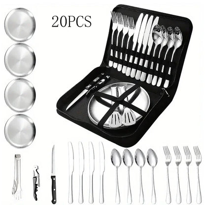 BowLift | Camping Cutlery Set Silviora Gear | 10/20-piece | Stainless Steel | For Outdoor, Picnic & Travel