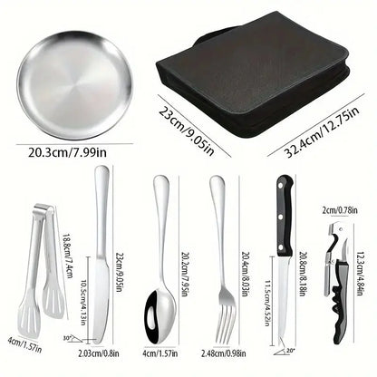 BowLift | TrailMate Outdoor Cutlery Set | Compact & Durable 10-Piece Set | Stainless Steel for Adventures