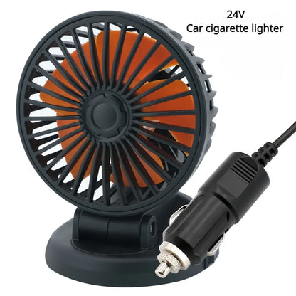 360° Adjustable Car Fan - 3-Head Automotive Electric Fan - USB/12V/24V - 2 Speeds - Quiet Cooling for Home, Desk, Office & Car | Karnz