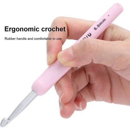 Skanto | Ergonomic Crochet Hook Set: 9-Piece Set with Soft Grip Aluminum Hooks | 8 Sizes for DIY Crafts, Knitting, Crocheting - Complete Crochet Accessory