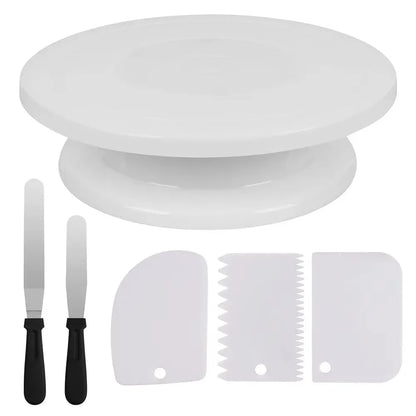 Skanto | 7-Piece Cake Decorating Tool Set – Includes Plastic Turntable, Smoother, Spatula & Lifter