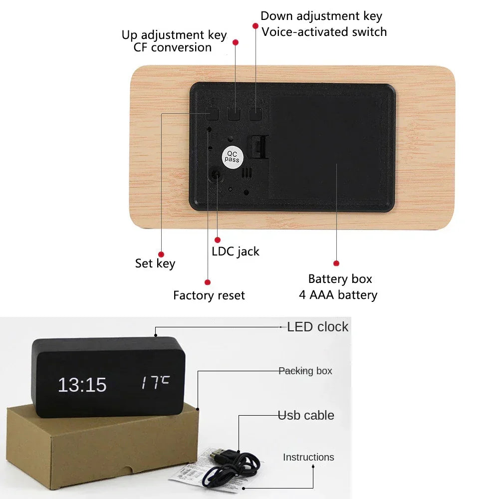 Skanto | Wood LED Smart Alarm Clock for Bedroom
