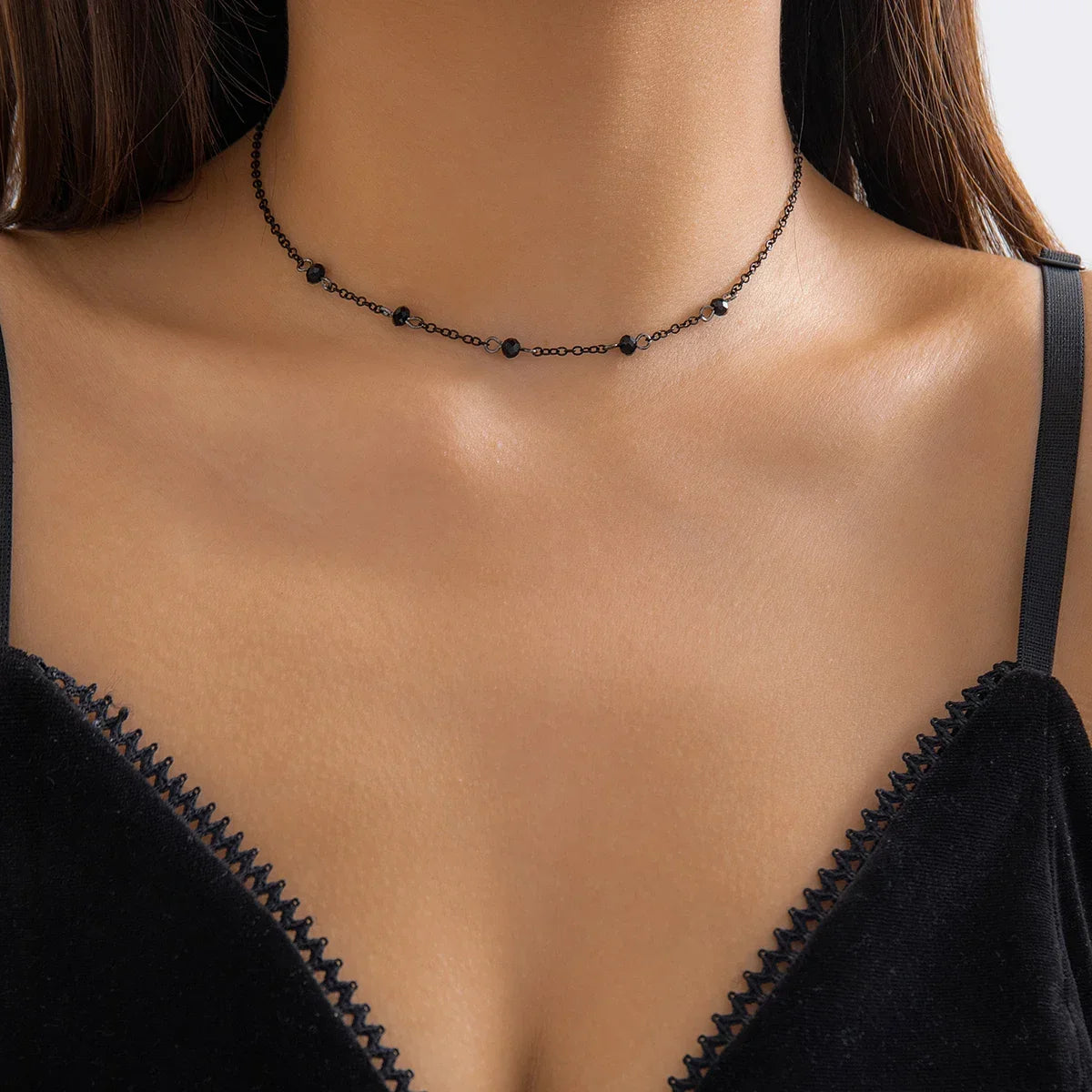 Skanto | Delicate Black Spaced Beads Necklace