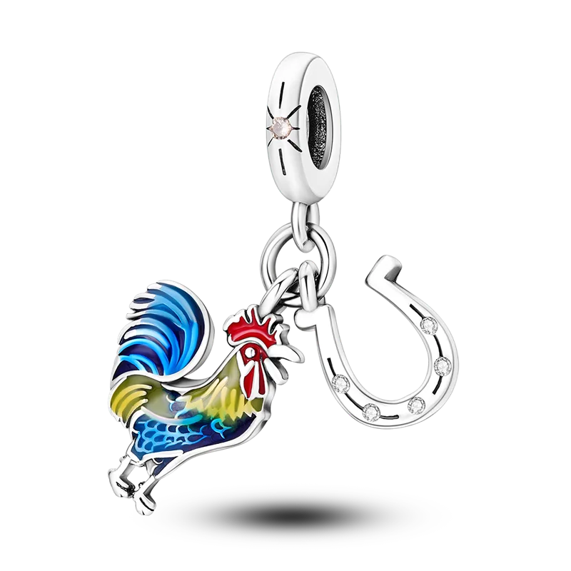 Skanto | 925 Silver Golden Leopard Charm Beads Colorful Chameleon Rhinoceros Lion Scarab Cat Pendant Compatible with Original Pandora Bracelet Jewelry