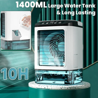 Skanto Portable Air Conditioner Fan Desktop Dual Spray Ultrasonic Atomization 3-Speed Quiet Air Cooler Night Light Electric Fan for Home | Skanto