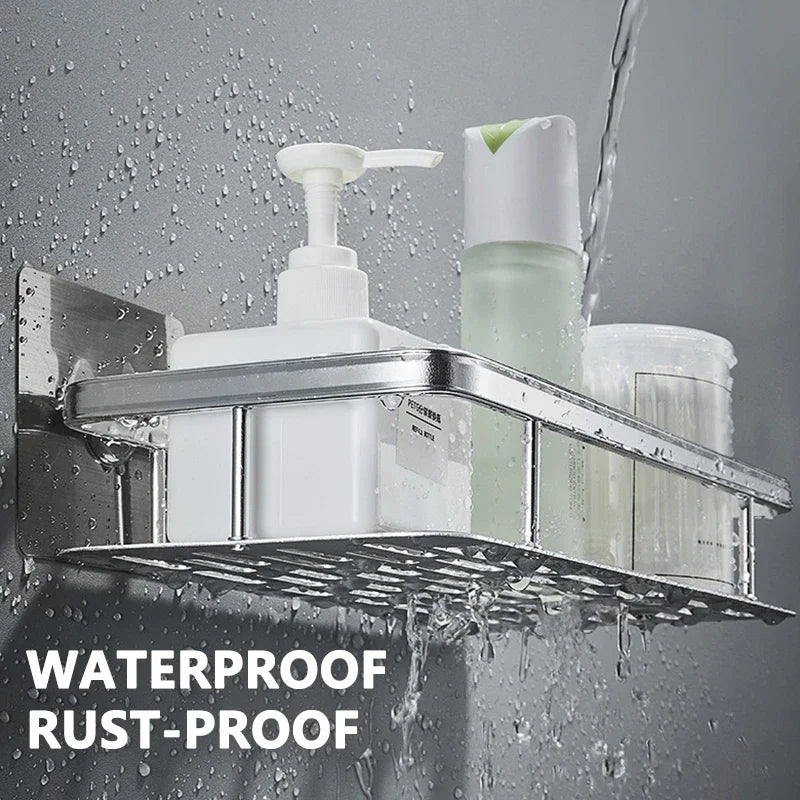 Skanto | Wall-Mounted Bathroom Storage Holder: No-Drill Corner Cabinet Shower Caddy - WC Shampoo Organizer, Bathroom Shelves
