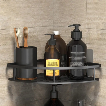 Skanto | Wall-Mounted Bathroom Storage Holder: No-Drill Corner Cabinet Shower Caddy - WC Shampoo Organizer, Bathroom Shelves